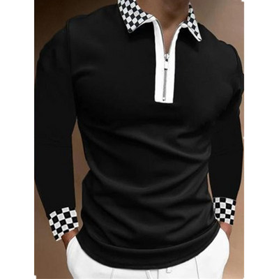 Meeste vabaaja pikkade varrukatega moodne lukuga polosärk, meeste riided Sport Sping Auutmn golfipolosärk.