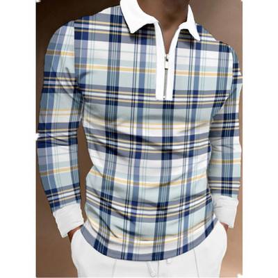 Meeste vabaaja pikkade varrukatega moodne lukuga polosärk, meeste riided Sport Sping Auutmn golfipolosärk.