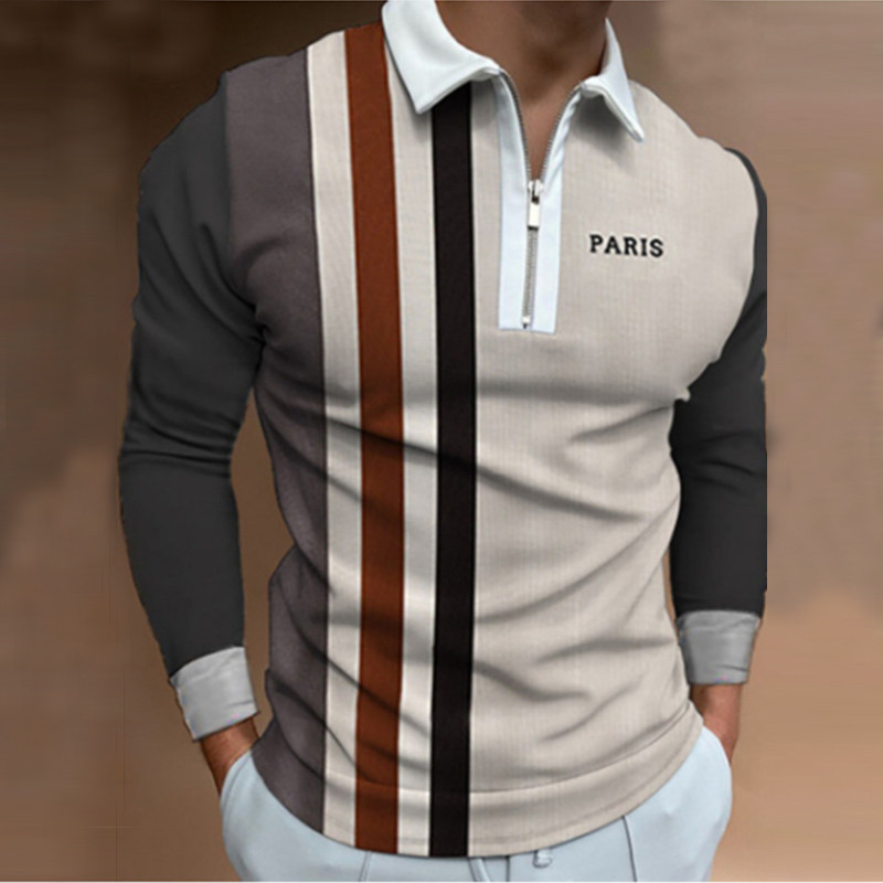 Meeste vabaaja pikkade varrukatega moodne lukuga polosärk, meeste riided Sport Sping Auutmn golfipolosärk.