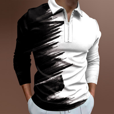 Ανδρικό μακρυμάνικο αθλητικό μπλουζάκι πόλο μόδας ριγέ, ανδρικό επαγγελματικό μπλουζάκι πόλο με πέτο.