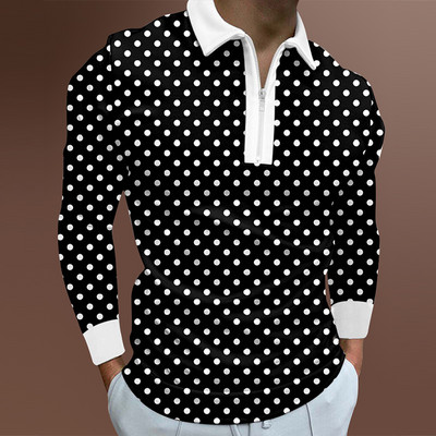 Ανδρικό μακρυμάνικο αθλητικό μπλουζάκι πόλο μόδας ριγέ, ανδρικό επαγγελματικό μπλουζάκι πόλο με πέτο.