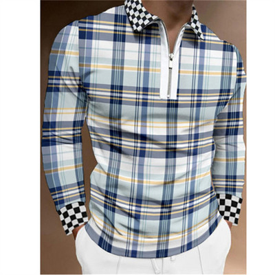 Μόδα συνονθύλευμα ριγέ μακρυμάνικο μπλουζάκια ανδρικά μπλουζάκια πόλο με φερμουάρ με γυριστό γιακά Vintage ανδρικό λεπτό μπλουζάκι πόλο