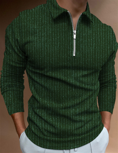 Μόδα συνονθύλευμα ριγέ μακρυμάνικο μπλουζάκια ανδρικά μπλουζάκια πόλο με φερμουάρ με γυριστό γιακά Vintage ανδρικό λεπτό μπλουζάκι πόλο