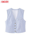 Tangada 2023 Γυναικείο μπλε ριγέ κοντό γιλέκο αμάνικο γυναικείο πανωφόρι CE194