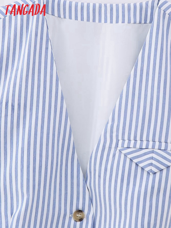 Tangada 2023 Γυναικείο μπλε ριγέ κοντό γιλέκο αμάνικο γυναικείο πανωφόρι CE194