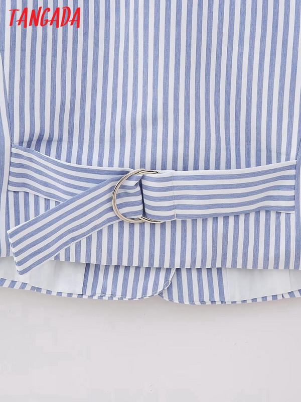 Tangada 2023 Γυναικείο μπλε ριγέ κοντό γιλέκο αμάνικο γυναικείο πανωφόρι CE194