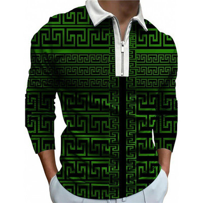 Meeste riided Suured vabaaja spordiäri vabaaja polosärk, meeste sporditriibuline prindiga ärireväär Tõmblukuga polosärk.