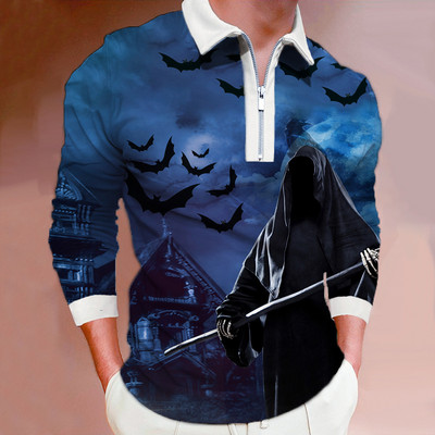 Meeste riided Suured vabaaja spordiäri vabaaja polosärk, meeste sporditriibuline prindiga ärireväär Tõmblukuga polosärk.