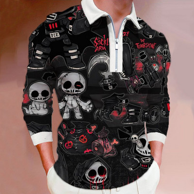 Meeste riided Suured vabaaja spordiäri vabaaja polosärk, meeste sporditriibuline prindiga ärireväär Tõmblukuga polosärk.