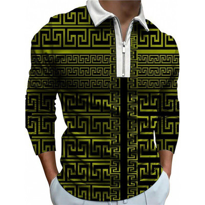 Meeste riided Suured vabaaja spordiäri vabaaja polosärk, meeste sporditriibuline prindiga ärireväär Tõmblukuga polosärk.