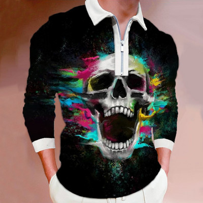 Meeste riided Suured vabaaja spordiäri vabaaja polosärk, meeste sporditriibuline prindiga ärireväär Tõmblukuga polosärk.