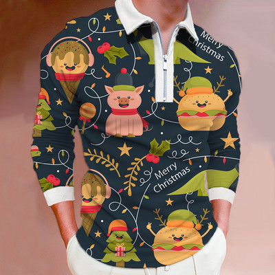 Meeste riided Suured vabaaja spordiäri vabaaja polosärk, meeste sporditriibuline prindiga ärireväär Tõmblukuga polosärk.