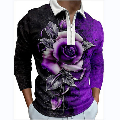 Meeste riided Suured vabaaja spordiäri vabaaja polosärk, meeste sporditriibuline prindiga ärireväär Tõmblukuga polosärk.