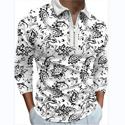 Meeste riided Suured vabaaja spordiäri vabaaja polosärk, meeste sporditriibuline prindiga ärireväär Tõmblukuga polosärk.