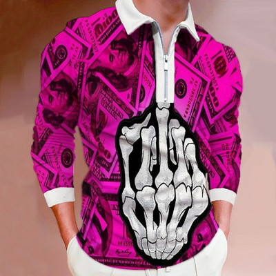 Meeste riided Suured vabaaja spordiäri vabaaja polosärk, meeste sporditriibuline prindiga ärireväär Tõmblukuga polosärk.