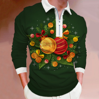 Meeste riided Suured vabaaja spordiäri vabaaja polosärk, meeste sporditriibuline prindiga ärireväär Tõmblukuga polosärk.