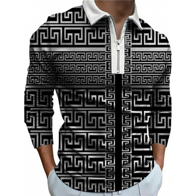 Meeste riided Suured vabaaja spordiäri vabaaja polosärk, meeste sporditriibuline prindiga ärireväär Tõmblukuga polosärk.