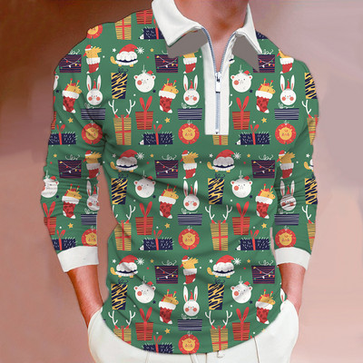 Meeste riided Suured vabaaja spordiäri vabaaja polosärk, meeste sporditriibuline prindiga ärireväär Tõmblukuga polosärk.