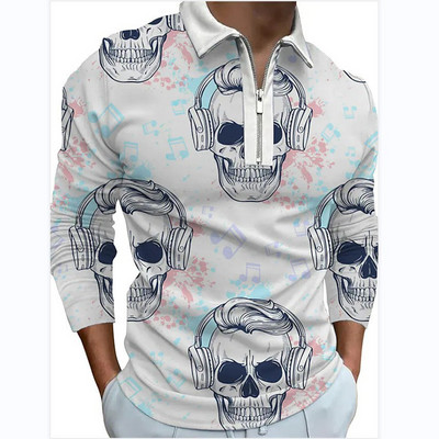 Meeste riided Suured vabaaja spordiäri vabaaja polosärk, meeste sporditriibuline prindiga ärireväär Tõmblukuga polosärk.