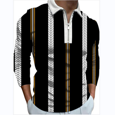 Meeste riided Suured vabaaja spordiäri vabaaja polosärk, meeste sporditriibuline prindiga ärireväär Tõmblukuga polosärk.