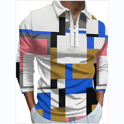 Meeste riided Suured vabaaja spordiäri vabaaja polosärk, meeste sporditriibuline prindiga ärireväär Tõmblukuga polosärk.