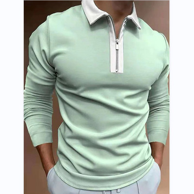 Meeste riided Suured vabaaja spordiäri vabaaja polosärk, meeste sporditriibuline prindiga ärireväär Tõmblukuga polosärk.