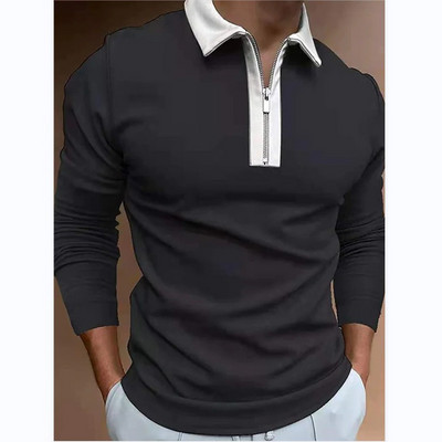 Meeste riided Suured vabaaja spordiäri vabaaja polosärk, meeste sporditriibuline prindiga ärireväär Tõmblukuga polosärk.