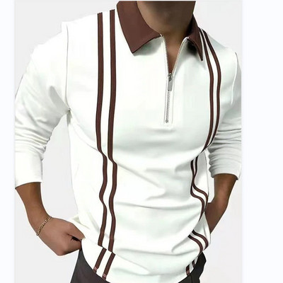 Meeste riided Suured vabaaja spordiäri vabaaja polosärk, meeste sporditriibuline prindiga ärireväär Tõmblukuga polosärk.