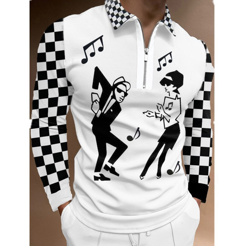 Meeste riided Suured vabaaja spordiäri vabaaja polosärk, meeste sporditriibuline prindiga ärireväär Tõmblukuga polosärk.