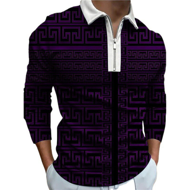 Meeste riided Suured vabaaja spordiäri vabaaja polosärk, meeste sporditriibuline prindiga ärireväär Tõmblukuga polosärk.