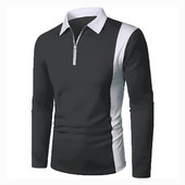 Proljeće Jesen Muška košulja dugih rukava Patchwork modna polo majica s patentnim zatvaračem na rever Muška majica s prugastim spojem u dvije boje