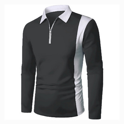 Proljeće Jesen Muška košulja dugih rukava Patchwork modna polo majica s patentnim zatvaračem na rever Muška majica s prugastim spojem u dvije boje
