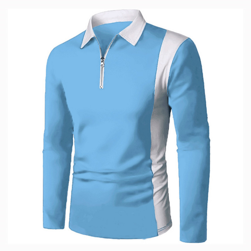 Proljeće Jesen Muška košulja dugih rukava Patchwork modna polo majica s patentnim zatvaračem na rever Muška majica s prugastim spojem u dvije boje