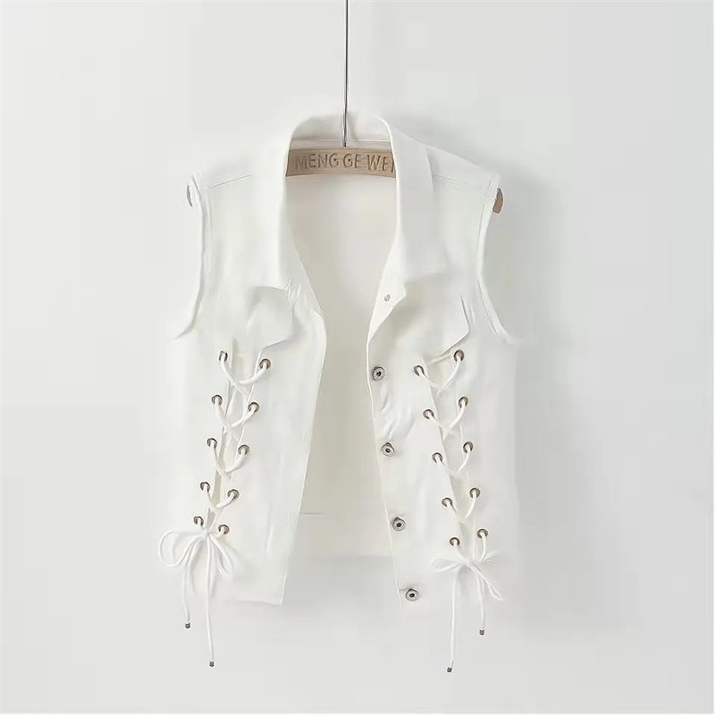 Μόδα τζιν γιλέκο Γυναικεία Άνοιξη Φθινοπωρινά αμάνικα άγρια μπλουζάκια Κοντό γυναικείο τζιν γιλέκο λευκό μαύρο Chaleco Mujer S-5XL