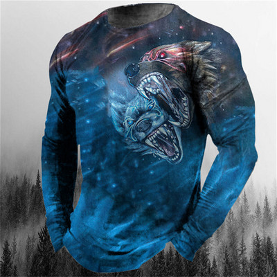 Retro T-särk Meeste pikkade varrukatega 3D lõviprint 2022 Meeste ülisuured riided o Kaelusega vabaaja T-särk meeste T-särk tänavariie
