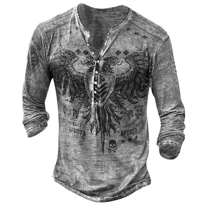 Muška osobnost, modna sportska majica dugih rukava s V ovratnikom i gumbima, muška oversize vintage majica.