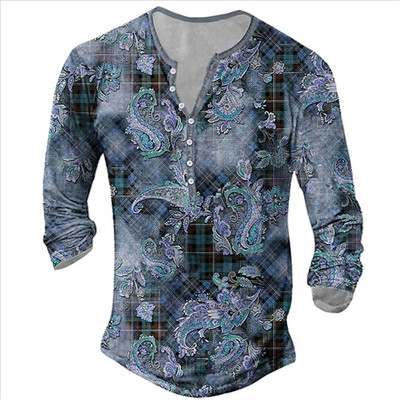 Muška osobnost, modna sportska majica dugih rukava s V ovratnikom i gumbima, muška oversize vintage majica.