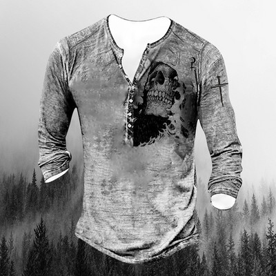 Muška osobnost, modna sportska majica dugih rukava s V ovratnikom i gumbima, muška oversize vintage majica.