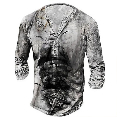 Muška osobnost, modna sportska majica dugih rukava s V ovratnikom i gumbima, muška oversize vintage majica.