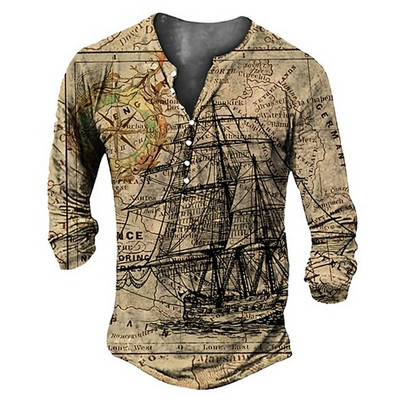 Muška osobnost, modna sportska majica dugih rukava s V ovratnikom i gumbima, muška oversize vintage majica.