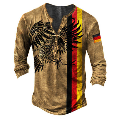 Muška osobnost, modna sportska majica dugih rukava s V ovratnikom i gumbima, muška oversize vintage majica.