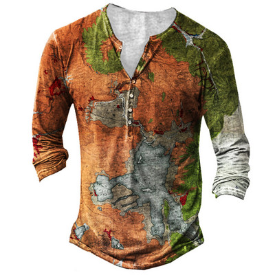 Muška osobnost, modna sportska majica dugih rukava s V ovratnikom i gumbima, muška oversize vintage majica.