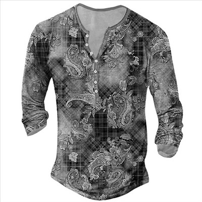 Muška osobnost, modna sportska majica dugih rukava s V ovratnikom i gumbima, muška oversize vintage majica.