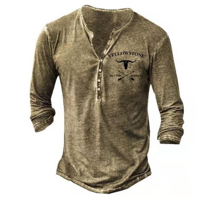 Muška osobnost, modna sportska majica dugih rukava s V ovratnikom i gumbima, muška oversize vintage majica.