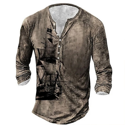 Muška osobnost, modna sportska majica dugih rukava s V ovratnikom i gumbima, muška oversize vintage majica.