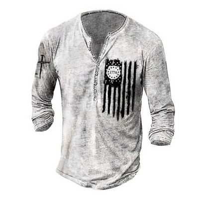 Muška osobnost, modna sportska majica dugih rukava s V ovratnikom i gumbima, muška oversize vintage majica.