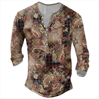 Muška osobnost, modna sportska majica dugih rukava s V ovratnikom i gumbima, muška oversize vintage majica.