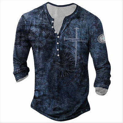 Muška osobnost, modna sportska majica dugih rukava s V ovratnikom i gumbima, muška oversize vintage majica.