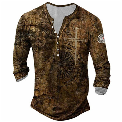 Muška osobnost, modna sportska majica dugih rukava s V ovratnikom i gumbima, muška oversize vintage majica.