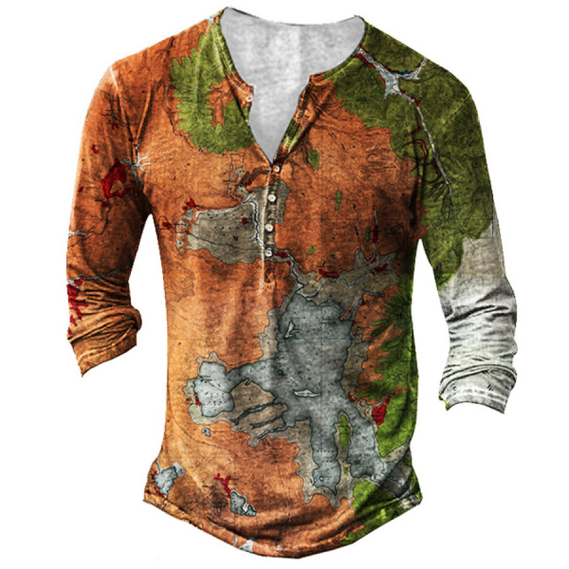 Muška osobnost, modna sportska majica dugih rukava s V ovratnikom i gumbima, muška oversize vintage majica.